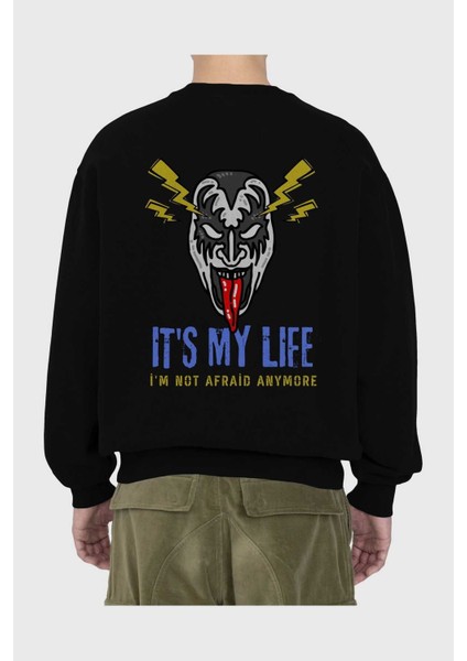 Its My Life Yazılı Arka Baskılı Siyah Oversize Sweatshirt Erkek Kadın Bisiklet Yaka fiyatları