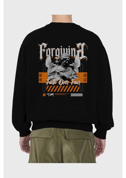 Faith Over Fear 2 Arka Baskılı Siyah Oversize Sweatshirt Erkek Kadın Bisiklet Yaka fiyatları