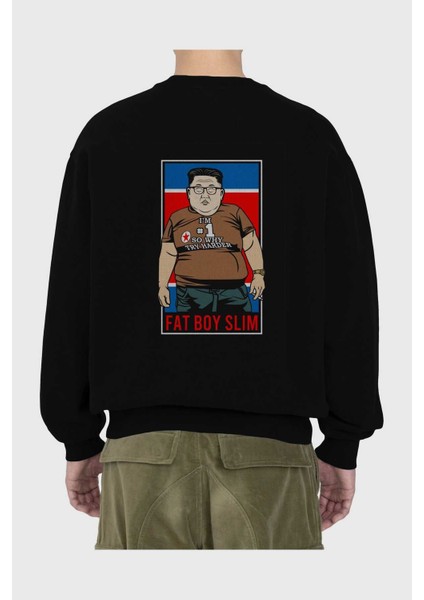 Fat Boy Slim Kim Jong Un Arka Baskılı Siyah Oversize Sweatshirt Erkek Kadın Bisiklet Yaka fiyatları