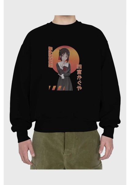 Kaguya Shinomiya 5 Anime Ön Baskılı Siyah Oversize Sweatshirt Erkek Kadın Bisiklet Yaka fiyatları