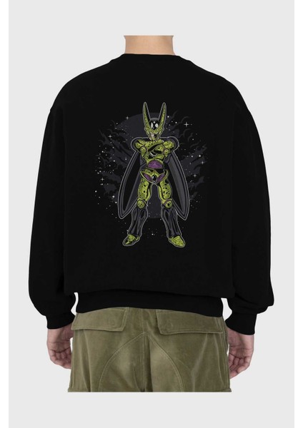 Cell Arka Baskılı Siyah Oversize Sweatshirt Erkek Kadın Bisiklet Yaka fiyatları