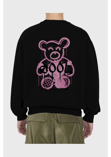 Cool Bear Arka Baskılı Siyah Oversize Sweatshirt Erkek Kadın Bisiklet Yaka fiyatları