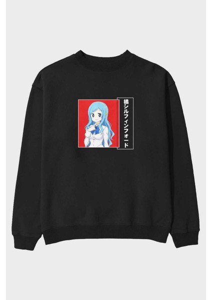 Sylphinford Tachibana 1 Anime Ön Baskılı Siyah Oversize Sweatshirt Erkek Kadın Bisiklet Yaka