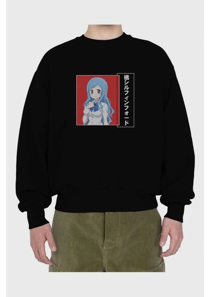 Sylphinford Tachibana 1 Anime Ön Baskılı Siyah Oversize Sweatshirt Erkek Kadın Bisiklet Yaka
