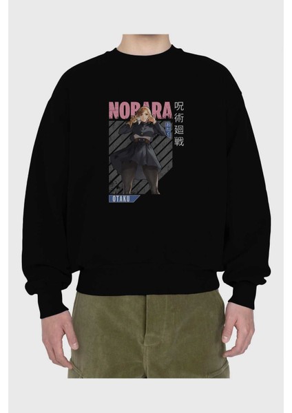 Nobara Kugisaki 4 Anime Ön Baskılı Siyah Oversize Sweatshirt Erkek Kadın Bisiklet Yaka fiyatları