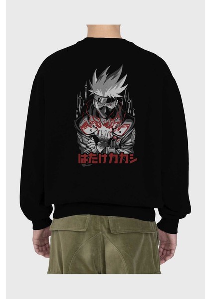 Kakashı Hatake Naruto 1 Anime Arka Baskılı Siyah Oversize Sweatshirt Erkek Kadın Bisiklet Yaka fiyatları