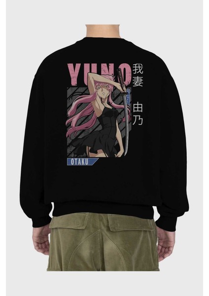 Yuno Gasai 5 Anime Arka Baskılı Siyah Oversize Sweatshirt Erkek Kadın Bisiklet Yaka fiyatları
