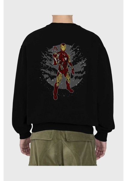 Iron Man 2 Arka Baskılı Siyah Oversize Sweatshirt Erkek Kadın Bisiklet Yaka fiyatları