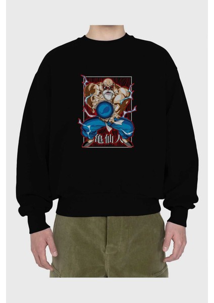 Dragonball Maestroroshi Anime Ön Baskılı Siyah Oversize Sweatshirt Erkek Kadın Bisiklet Yaka fiyatları