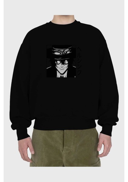 Alucard 1 Anime Ön Baskılı Siyah Oversize Sweatshirt Erkek Kadın Bisiklet Yaka fiyatları