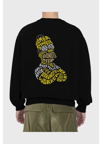 Homer Simpson Arka Baskılı Siyah Oversize Sweatshirt Erkek Kadın Bisiklet Yaka fiyatları