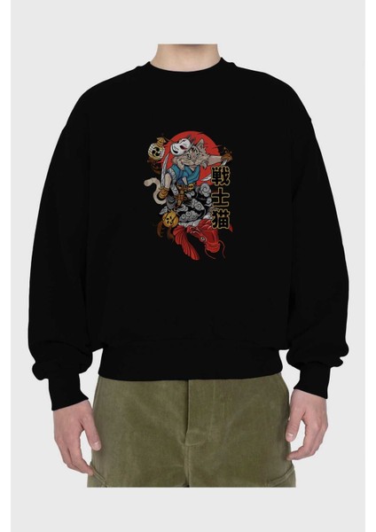 Trıbal (2) Anime Ön Baskılı Siyah Oversize Sweatshirt Erkek Kadın Bisiklet Yaka fiyatları