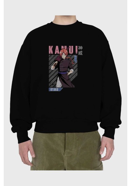 Kamui Gıntama 1 Anime Ön Baskılı Siyah Oversize Sweatshirt Erkek Kadın Bisiklet Yaka fiyatları