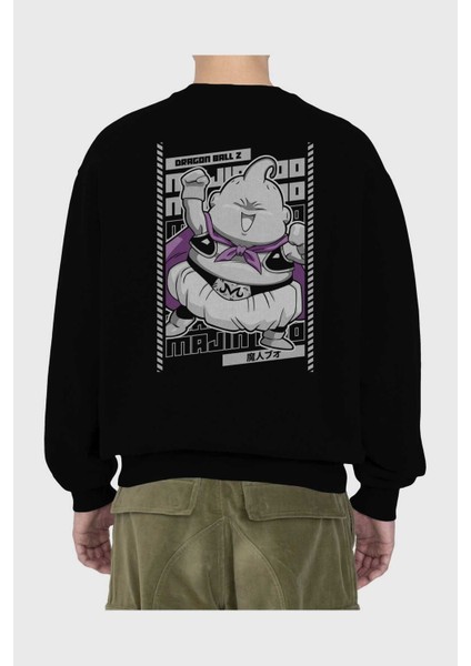 Majın Boo2 Anime Arka Baskılı Siyah Oversize Sweatshirt Erkek Kadın Bisiklet Yaka fiyatları