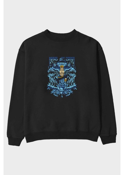 Marco El Fenıx One Piece Anime Ön Baskılı Siyah Oversize Sweatshirt Erkek Kadın Bisiklet Yaka