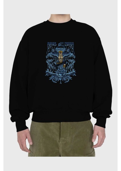 Marco El Fenıx One Piece Anime Ön Baskılı Siyah Oversize Sweatshirt Erkek Kadın Bisiklet Yaka fiyatları