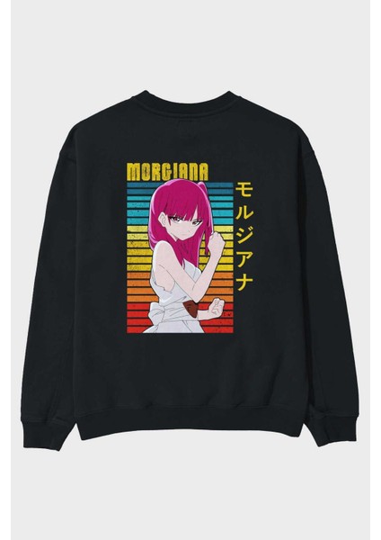 Morgiana 3 Anime Arka Baskılı Siyah Oversize Sweatshirt Erkek Kadın Bisiklet Yaka