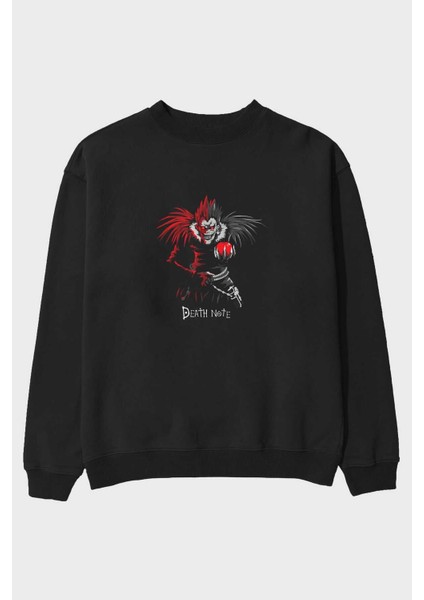 Death Note Ryuk Anime Ön Baskılı Siyah Oversize Sweatshirt Erkek Kadın Bisiklet Yaka