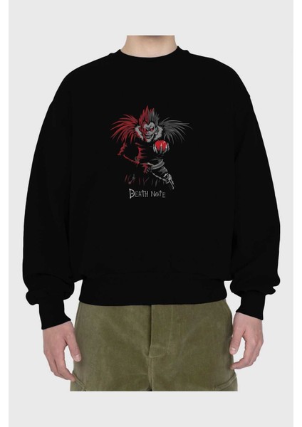 Death Note Ryuk Anime Ön Baskılı Siyah Oversize Sweatshirt Erkek Kadın Bisiklet Yaka fiyatları