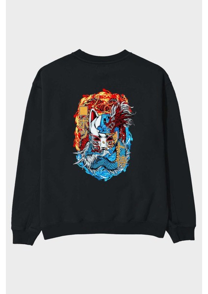 One Pıece (7) Anime Arka Baskılı Siyah Oversize Sweatshirt Erkek Kadın Bisiklet Yaka
