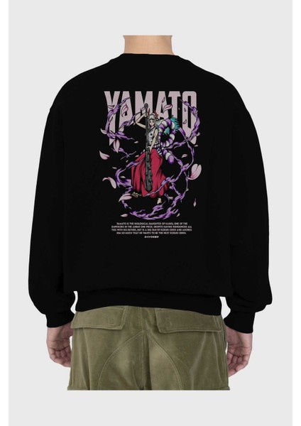 Yamato Anime Arka Baskılı Siyah Oversize Sweatshirt Erkek Kadın Bisiklet Yaka fiyatları