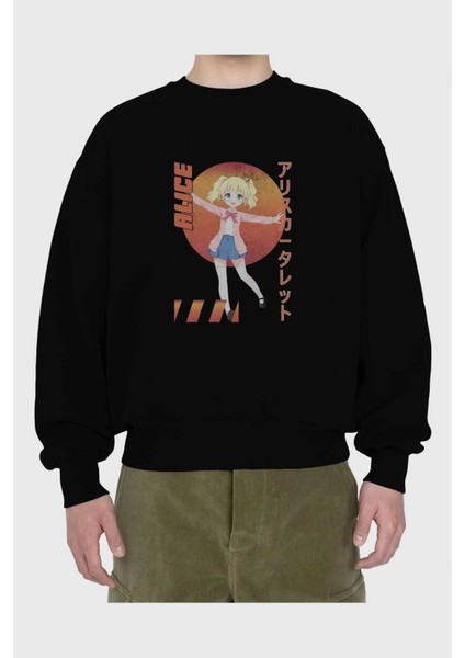 Alice Cartelet 15 Anime Ön Baskılı Siyah Oversize Sweatshirt Erkek Kadın Bisiklet Yaka fiyatları