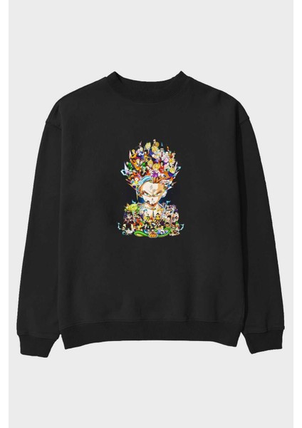 Dragon Ball Art (2) Anime Ön Baskılı Siyah Oversize Sweatshirt Erkek Kadın Bisiklet Yaka