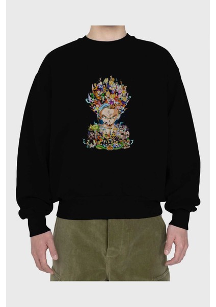 Dragon Ball Art (2) Anime Ön Baskılı Siyah Oversize Sweatshirt Erkek Kadın Bisiklet Yaka fiyatları