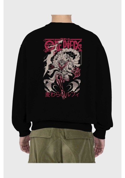 Monkey D. Luff-One Pıece 1 Anime Arka Baskılı Siyah Oversize Sweatshirt Erkek Kadın Bisiklet Yaka fiyatları