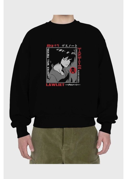 Death Note Anime Ön Baskılı Siyah Oversize Sweatshirt Erkek Kadın Bisiklet Yaka fiyatları