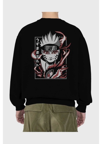Narutomod Anime Arka Baskılı Siyah Oversize Sweatshirt Erkek Kadın Bisiklet Yaka fiyatları