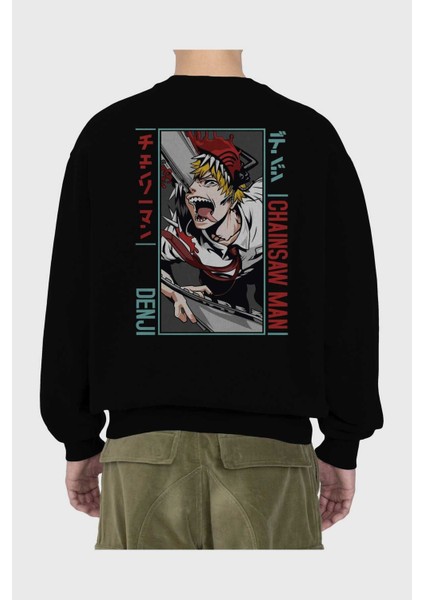 Denji Chainsaw Man Anime Arka Baskılı Siyah Oversize Sweatshirt Erkek Kadın Bisiklet Yaka fiyatları