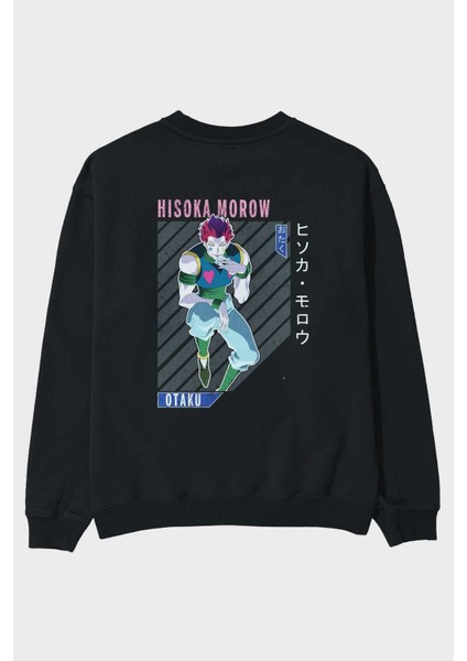 Hisoka Morow 2 2 Anime Arka Baskılı Siyah Oversize Sweatshirt Erkek Kadın Bisiklet Yaka