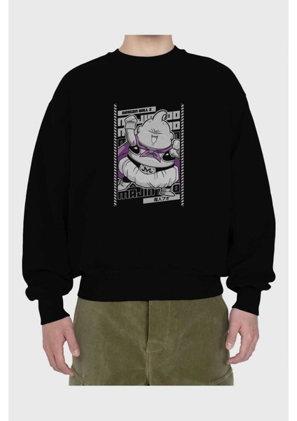Majın Boo2 Anime Ön Baskılı Siyah Oversize Sweatshirt Erkek Kadın Bisiklet Yaka fiyatları