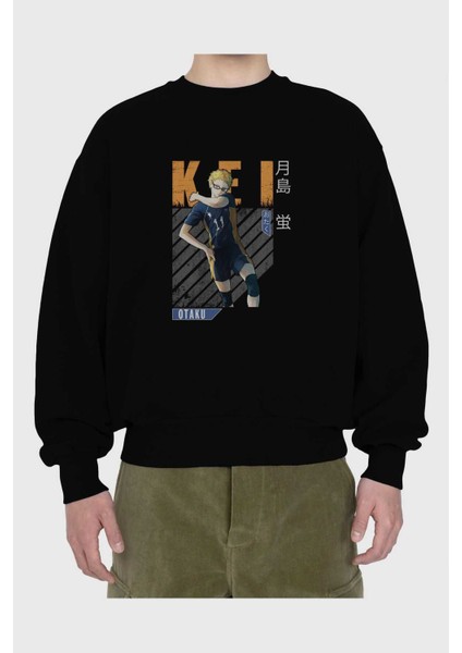 Kei Tsukishima 2 Anime Ön Baskılı Siyah Oversize Sweatshirt Erkek Kadın Bisiklet Yaka fiyatları