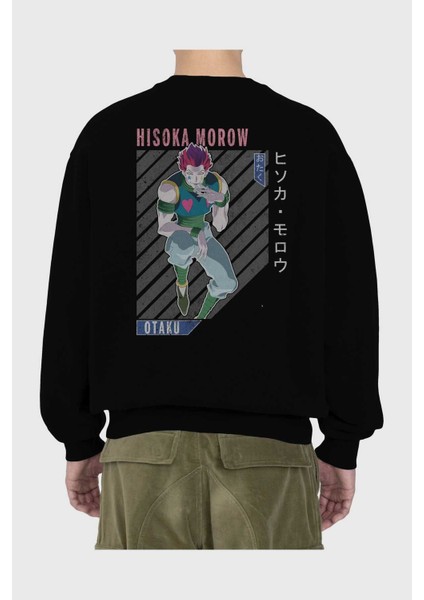 Hisoka Morow 2 2 Anime Arka Baskılı Siyah Oversize Sweatshirt Erkek Kadın Bisiklet Yaka fiyatları