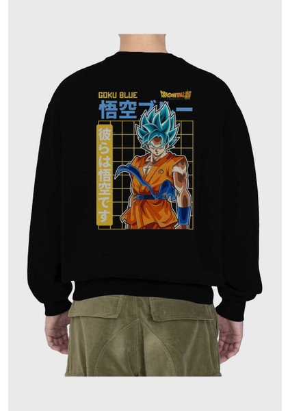 Goku 1 Anime Arka Baskılı Siyah Oversize Sweatshirt Erkek Kadın Bisiklet Yaka fiyatları
