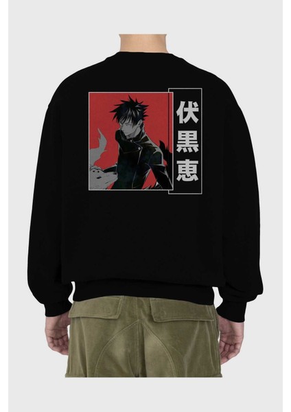 Megumi Fushiguro Anime Arka Baskılı Siyah Oversize Sweatshirt Erkek Kadın Bisiklet Yaka fiyatları