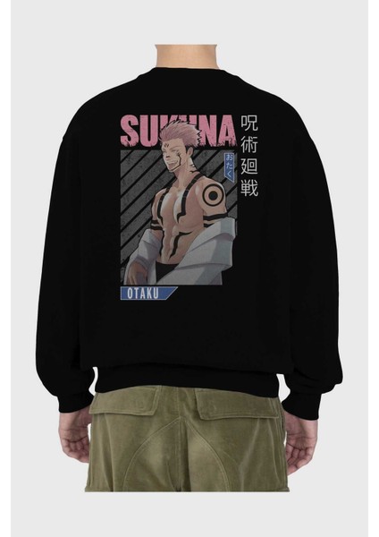 Sukuna Ryoumen Anime Arka Baskılı Siyah Oversize Sweatshirt Erkek Kadın Bisiklet Yaka fiyatları