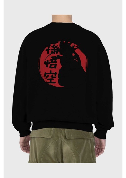 Dragon Ball Anime Arka Baskılı Siyah Oversize Sweatshirt Erkek Kadın Bisiklet Yaka fiyatları