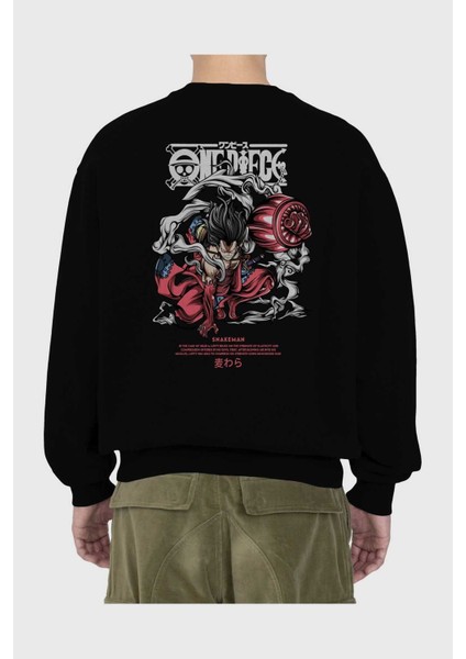 One Piece Snakeman Anime Arka Baskılı Siyah Oversize Sweatshirt Erkek Kadın Bisiklet Yaka fiyatları