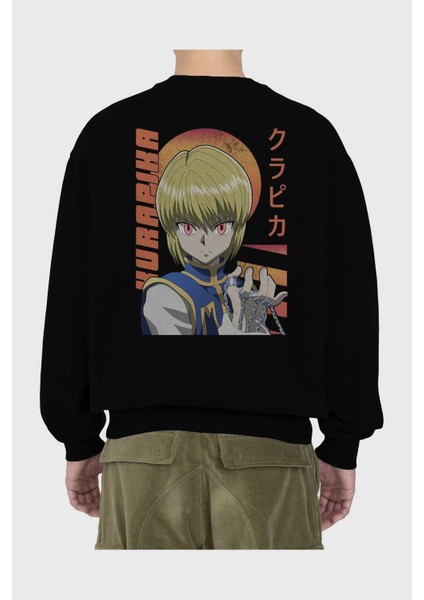 Kurapika 5 (2) Anime Arka Baskılı Siyah Oversize Sweatshirt Erkek Kadın Bisiklet Yaka fiyatları