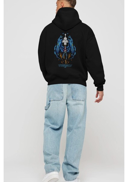 Marco Anime Arka Baskılı Siyah Oversize Kapüşonlu Sweatshirt Erkek Kadın fiyatları