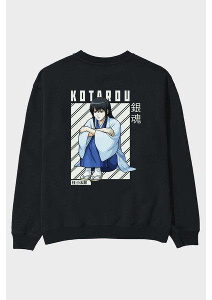 Kotarou Katsura Gıntama Anime Arka Baskılı Siyah Oversize Sweatshirt Erkek Kadın Bisiklet Yaka