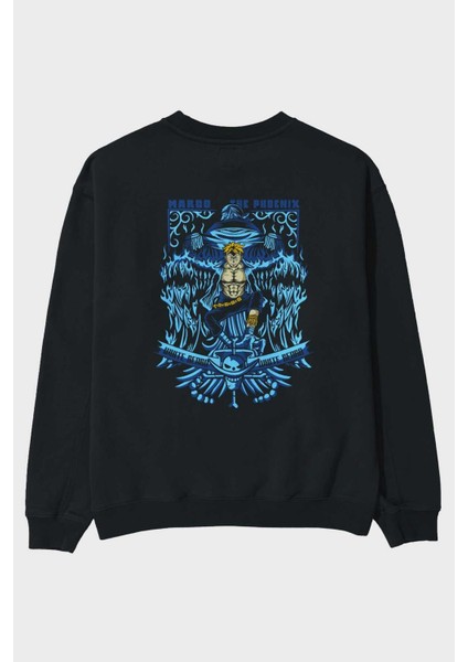 Marco El Fenıx One Piece Anime Arka Baskılı Siyah Oversize Sweatshirt Erkek Kadın Bisiklet Yaka