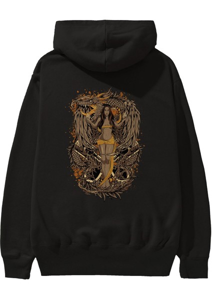 Trıbal (3) Anime Arka Baskılı Siyah Oversize Kapüşonlu Sweatshirt Erkek Kadın
