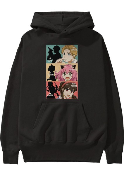Spy x Famıly Anime Ön Baskılı Siyah Hoodie Oversize Kapüşonlu Sweatshirt Erkek Kadın