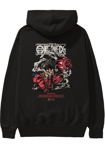 One Piece Snakeman Anime Arka Baskılı Siyah Oversize Kapüşonlu Sweatshirt Erkek Kadın