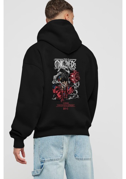 One Piece Snakeman Anime Arka Baskılı Siyah Oversize Kapüşonlu Sweatshirt Erkek Kadın fiyatları