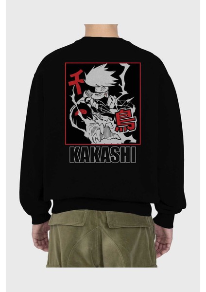Kakashı Hatake Naruto Anime Arka Baskılı Siyah Oversize Sweatshirt Erkek Kadın Bisiklet Yaka fiyatları